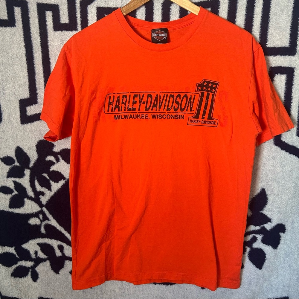 Harley Davidson Milwaukee Wisconsin Men's Orange T-Shirt Size Large